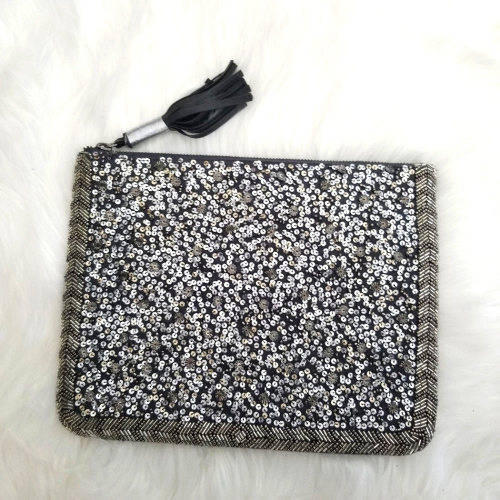 Mossimo Grey and Silver Beaded clutch purse